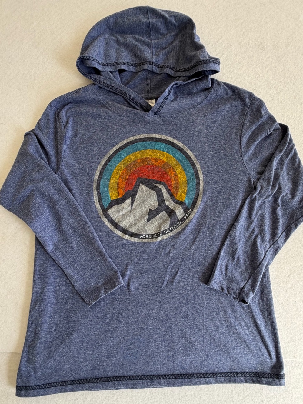 Boys Distressed Yosemite National Park Blue Hoodie Mountain Sunset Graphic